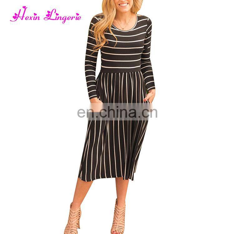 Big Discount 3 4 Sleeve Stripe women latest casual designs midi ladies casual dress