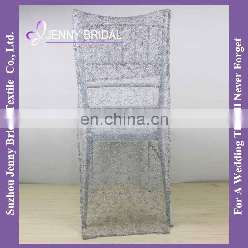 C439A lace and embroidered strips 3d flower lace embroidered fabric striped wedding chair covers