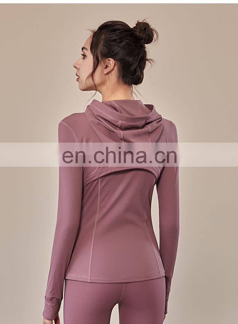 European and American fall/winter hooded sportswear women women's long-sleeved zipper tight-fitting yoga wear