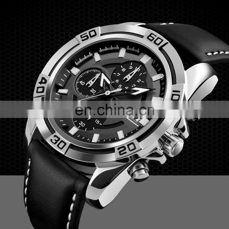 SKMEI 9156 luxury stylish quartz wrist watches men watches leather band stainless steel back