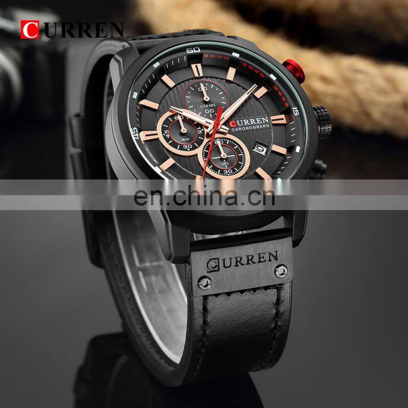 CURREN 8291 Men's Watches Quartz Movement Fashion&Casual Auto Date Leather Band Watches