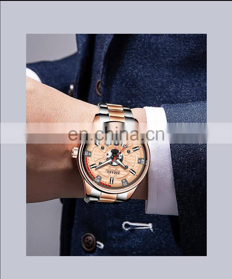 SMAEL 9180 Quartz Watch For Men SMAEL Golden Watches Waterproof Auto Date Male Clock Analog Stainless Steel Watches