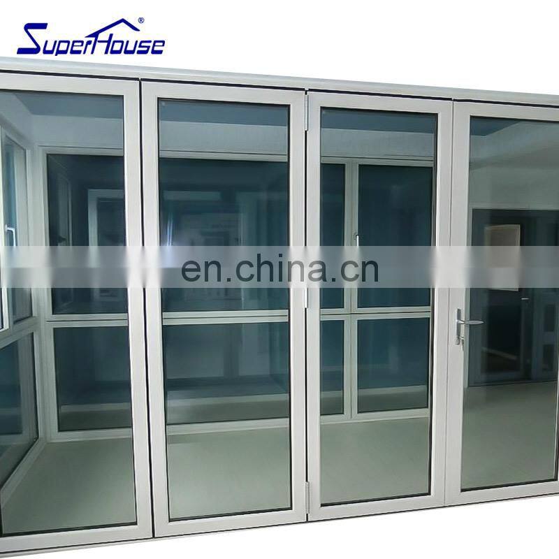 Superhouse Wood Grain Color Exterior Bi Folding Door Aluminium Glass Folding Door