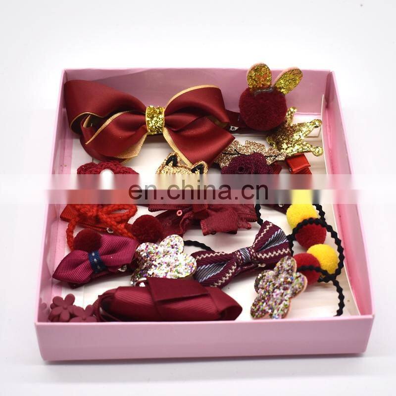 18 Pcs/Box Kids Children Accessories Hairpins Barrettes Baby Fabric Bow Flower Headwear Hair clips Girls Headdress