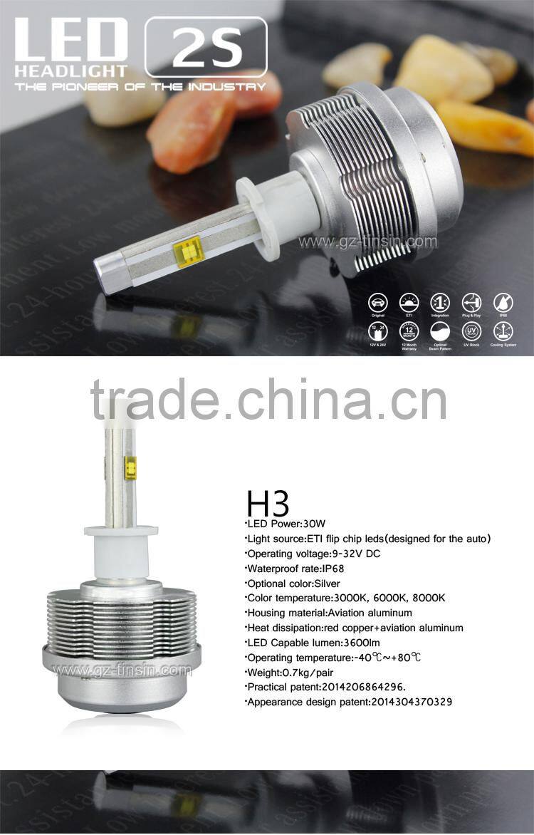 Factory direct selling car light 30W H3 LED car headlight
