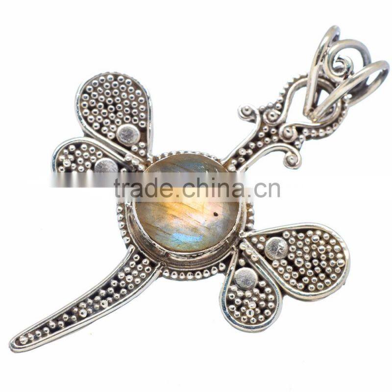 925 SOLID STERLING FINE SILVER LABRADORITE Dragonfly PENDANT