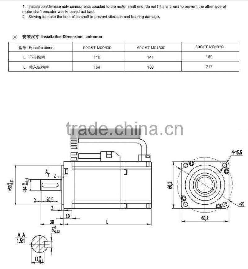 rolling door motor tubular motor motor electric brushless motor Electric motor 200-600 W 3000 rpm 60 Series AC SERVO MOTOR