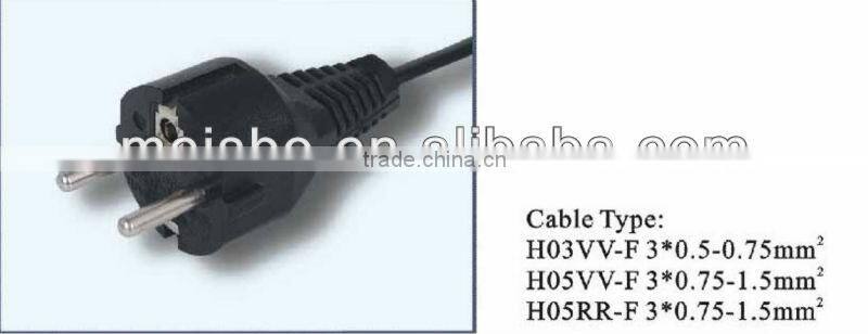 3 Pins Euro 10A 16A 250V ac retractable power plug