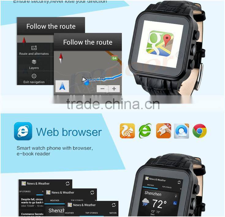 2016 New style fashion leather wrist band waterproof Android smart watch with Camera Support SIM Card and GPS