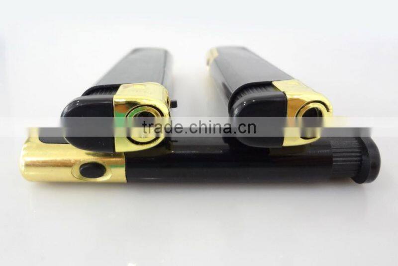 wholesale black color windproof electronic lighter, refillable cigarette lighter with led