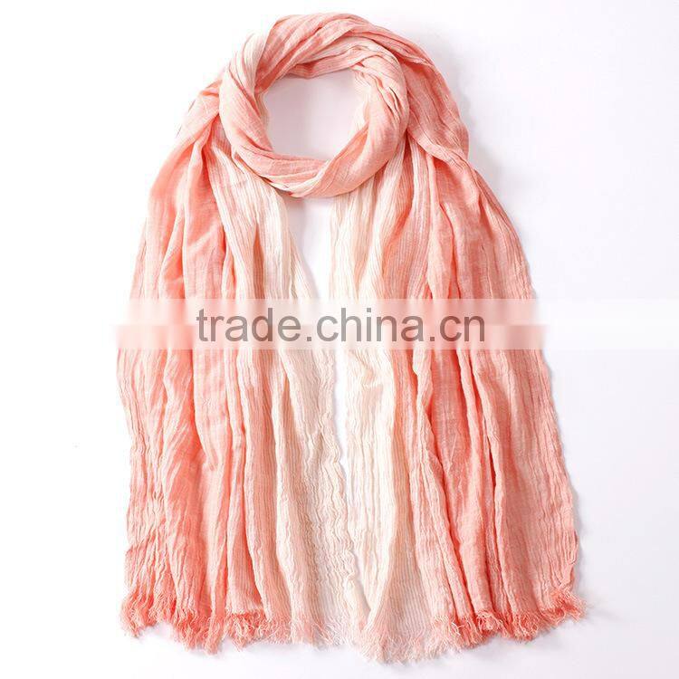 New Arrvial Korean Fashion Wrinkle Woven Striped Woman Linen Scarf