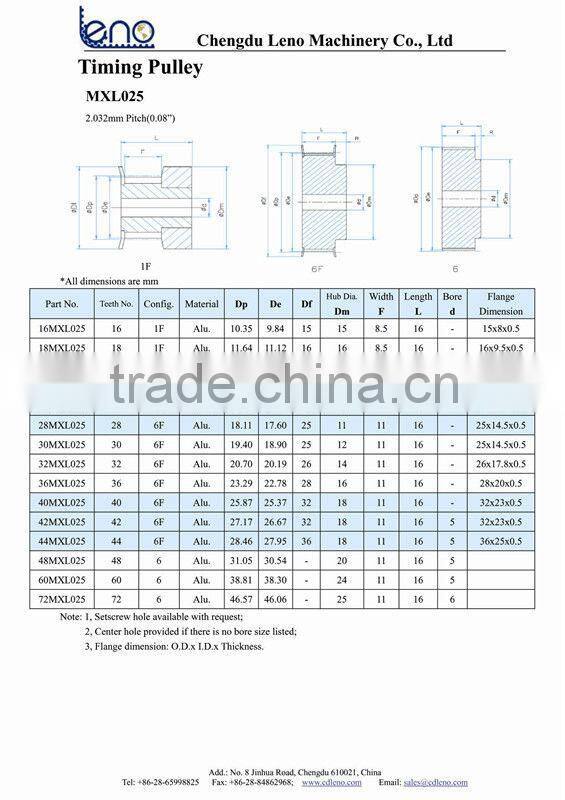 0.25" belt width setscrew Timing belt Pulleys MXL