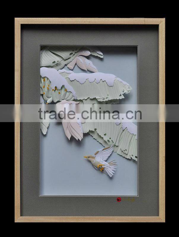 specially design framed paper caving painting