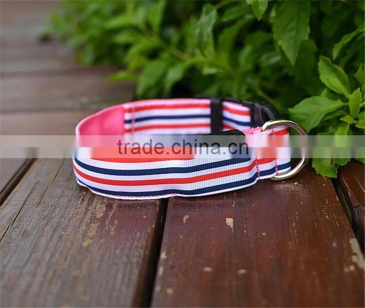 Sailor Nylon Stripe LED Luminous Pet Dog Collar 3 size for Large and Small Dogs Puppy LED Flashing Collar Safety Night