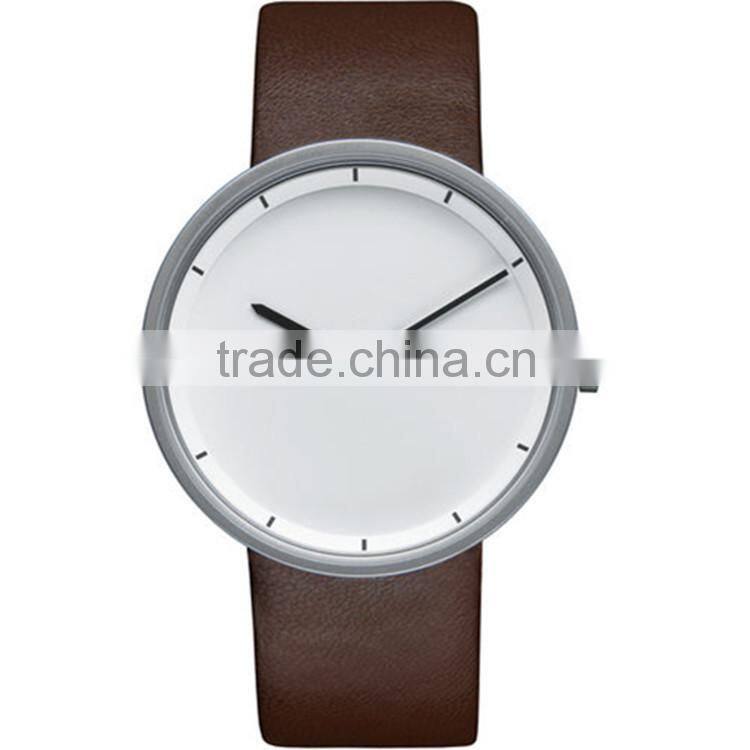 Wrist watch in 18/10 stainless steel mat with leather strap brown watch oem