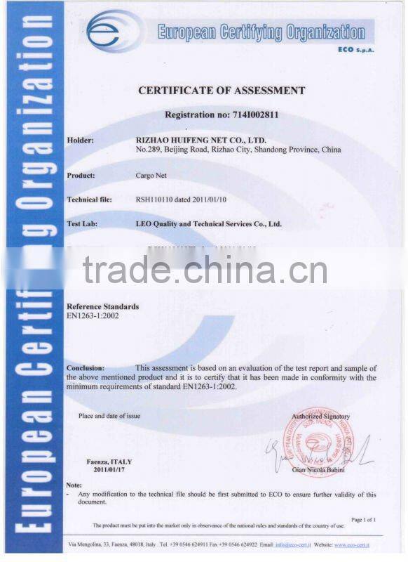 black PE knotted cargo net for truck