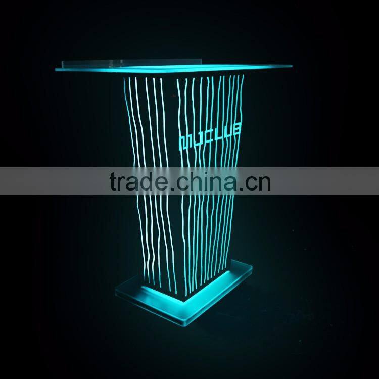 clear acrylic podium night bar table with LED light, night bar DJ facade