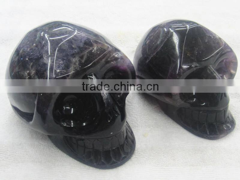 Natural Purple Fluorite Gemstone Skull