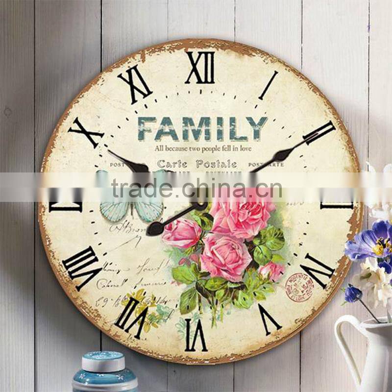 Country style round wall clock made of wood in factory price