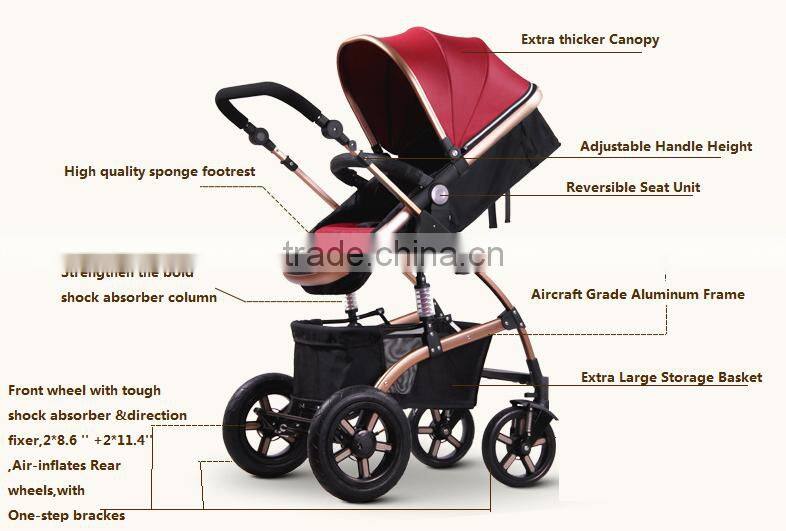2016 New Design Travel System Type Deluxe 2 in 1 baby stroller with 360 swivel wheel