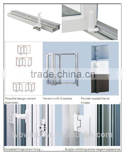 2016new product patio PVC/UPVC serise glass folding doors with grill design,PVC/UPVC grill designs bi-fold doors