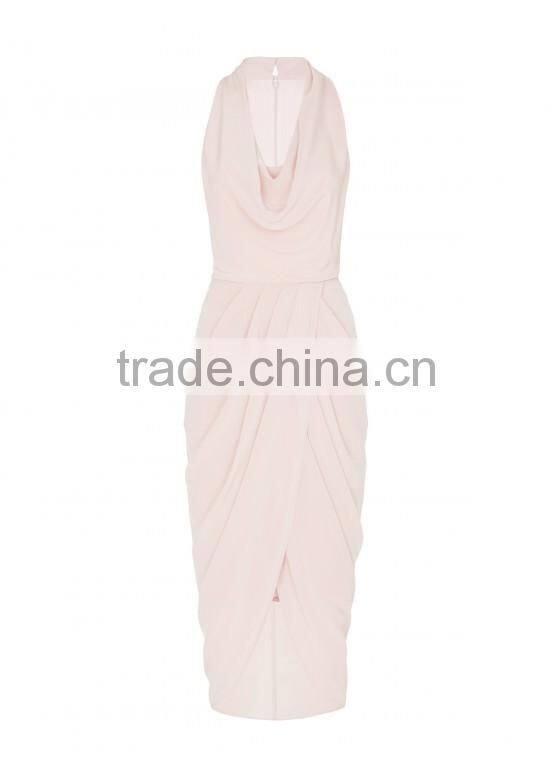 Lady's silk crepe de chin drape evening dress