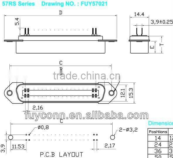 2.16mm Champ 25 pair 50 pin DDK Ribbon PCB Straight DIP Male Plug Type Connector