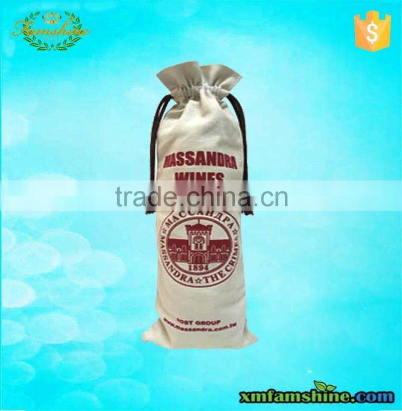 eco friendly single bottle cotton wine drawstring bag