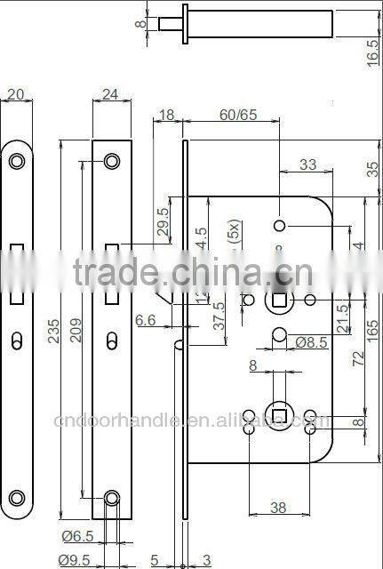 High security standard sliding door mortise lock body