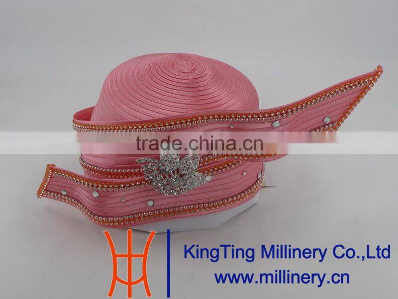 Pink Color With Broach Ladies Handbags and Church hats