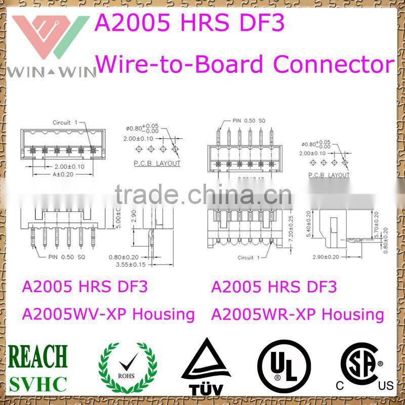 2.0mm Pitch A2005 HRS DF3 Electronic Wire to Board Connector