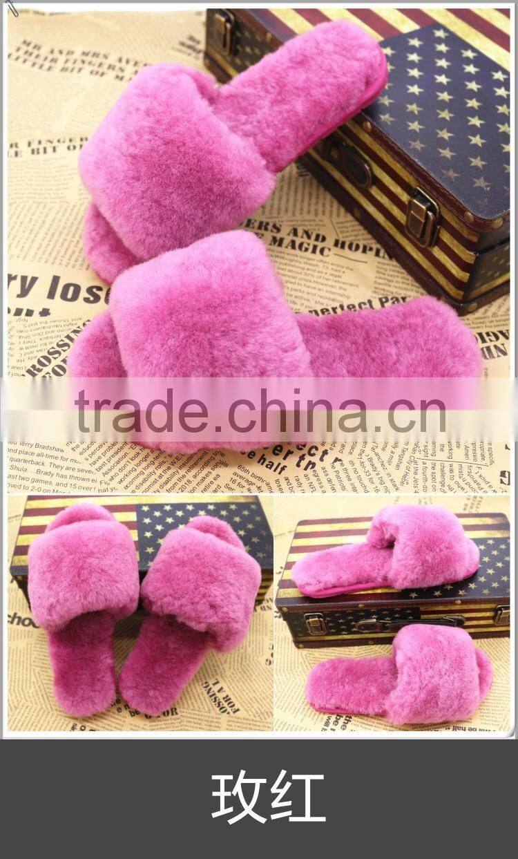 Wholesale Fashion Genuine rex rabbit Fur Slap on Real Fur Trim Shoes