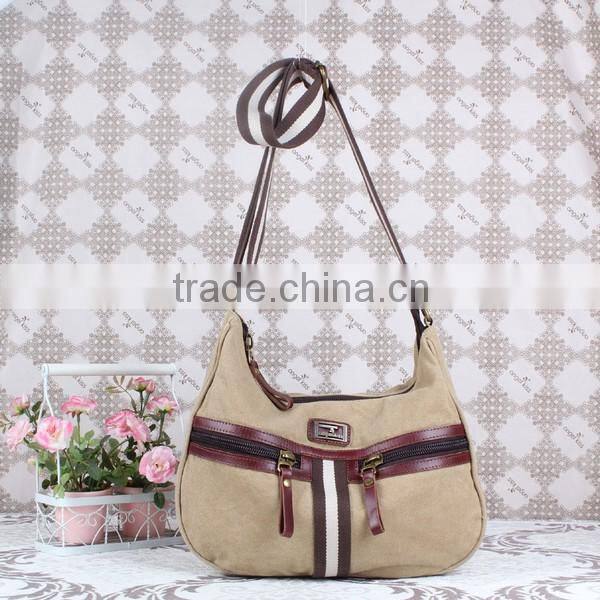 Latest men leisure bag canvas bag with leather trim