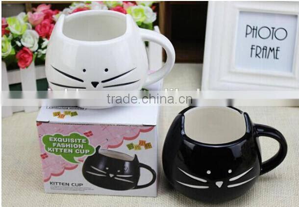 summer new simple lovely cartoon ceramic milk mug with porcelain spoon and lid