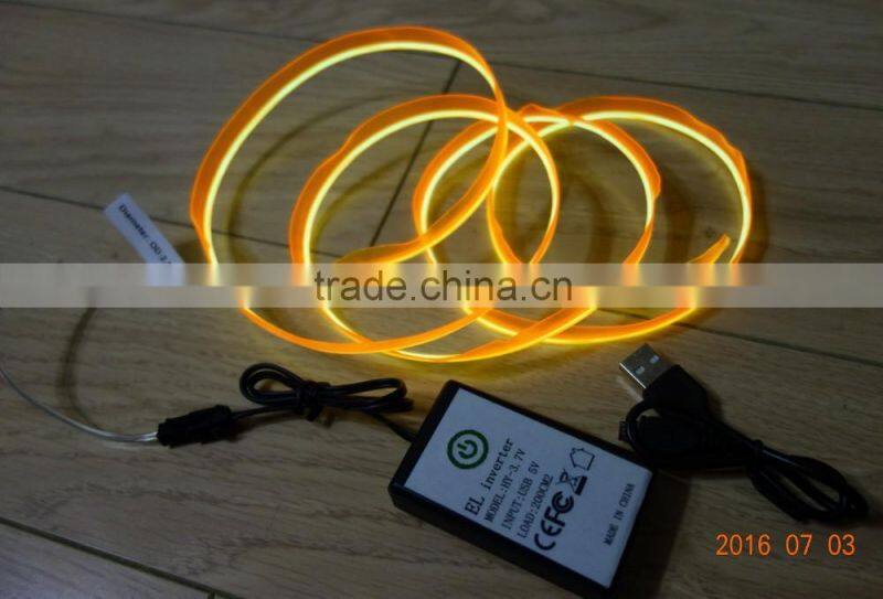 AAX2PCS Battery Clothing fabrics decorate "Polar light 2"2.3mm Single welt in center Orange EL WIRE