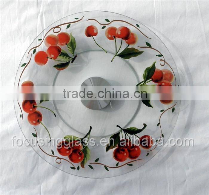 NEW!Besutiful pattern rotating tempered glass lazy susan
