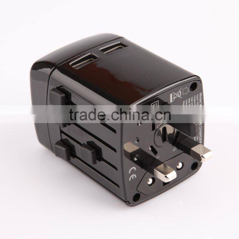 US UK EU AU plug Dual usb ports Universal All In One International Travel Plug Adapter Charger with CE FCC approved