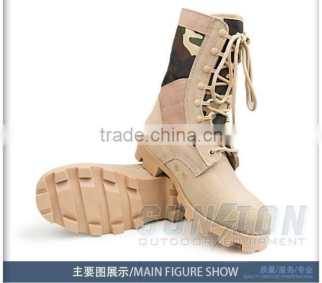 Military camouflage Tactical Boots with suede cowhide leather surface