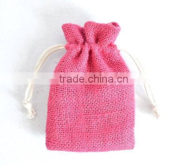 Colorful Small Drawstring Jute Pouch, jute jewelry pouch jute bag wholesale (20150730J101)
