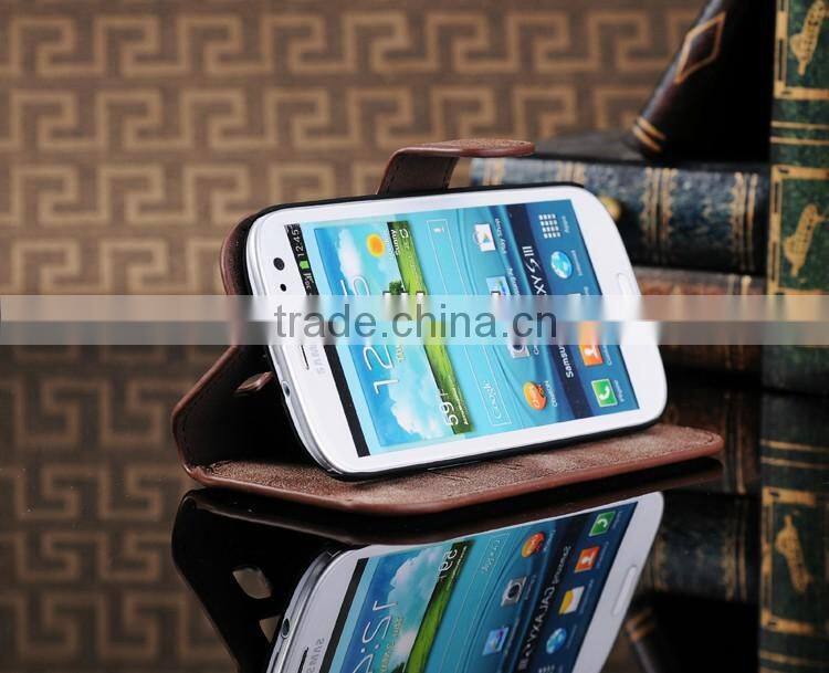 For Samsung Galaxy S3 i9300 High Quality Ultra Thin Magnetic Flip Wallet Genuine Cowhide Leather Stand Case