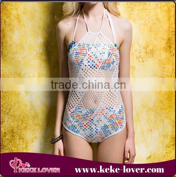 cheap good quality white hollow out swimwear padded bikini set one piece seersucker swimsuit wholesale 2015 bikini