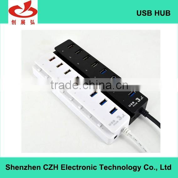 Hot selling powered usb por hub, 5 Gbps driver download high speed 7 port usb hub 3.0 with 1 quick charging port