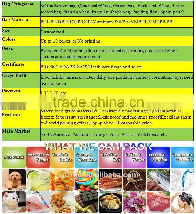 China Top quality back-sealed bag with low price