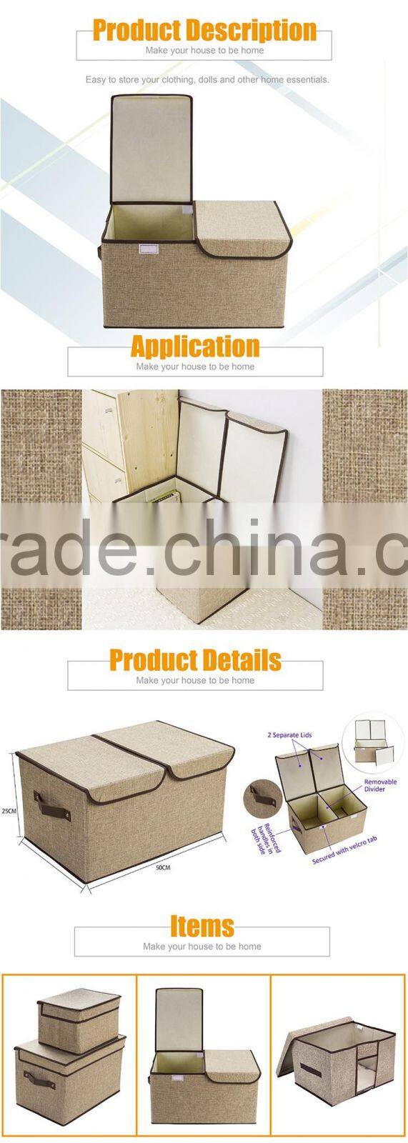 Natural Polyester multipurpose folding Collapsible Closet clothes Storage Box With Lid