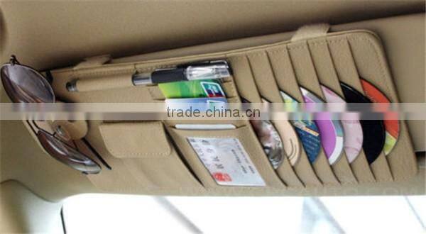Boshiho Car Leather Sun Visor multi-use CD DVD Holder Bag Pocket Glass Clip Card Pen