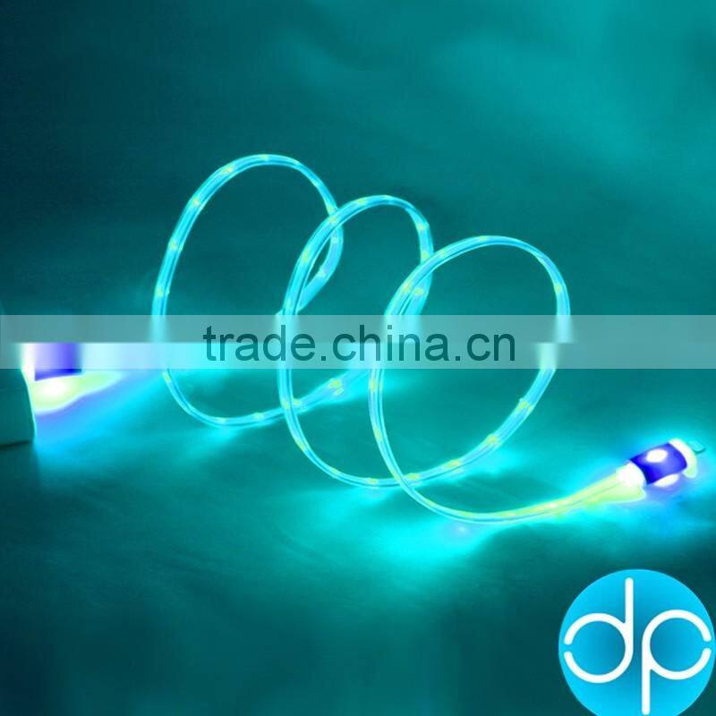 2015 hot selling charger cable flat wired glowing usb cable led light for promotion