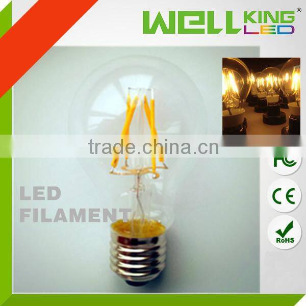 2015 CE RoHS UL 360 degree 6W A60 A19 LED filament bulb
