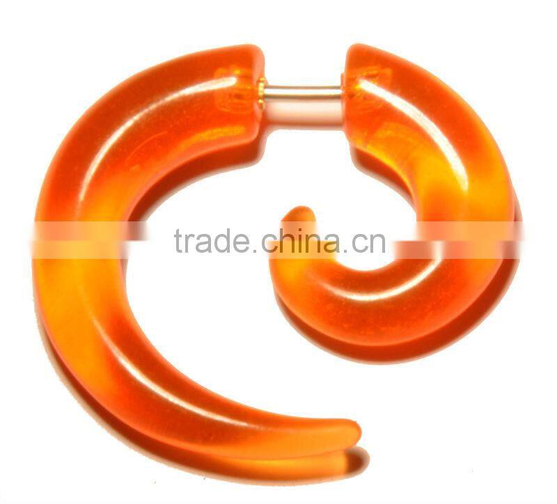 Fashion orange fake ear stretcher sprial taper acrylic body jewelry
