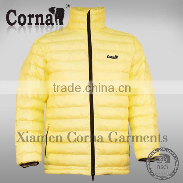 Fashion european style windproof light yellow winter down jacket for men