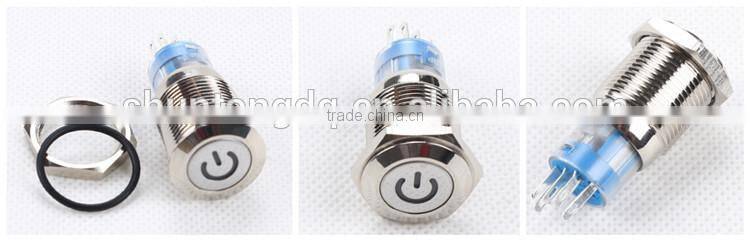 12v 16mm Stainless Steel waterproof momentary with led push button switch